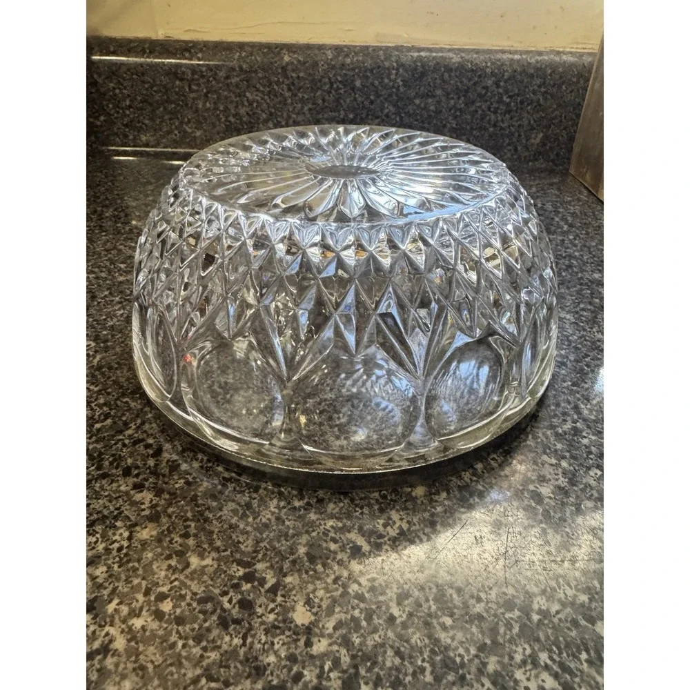 Vintage Cut Glass Bowl w/Silver Plated Rim Marked Germany  8.25